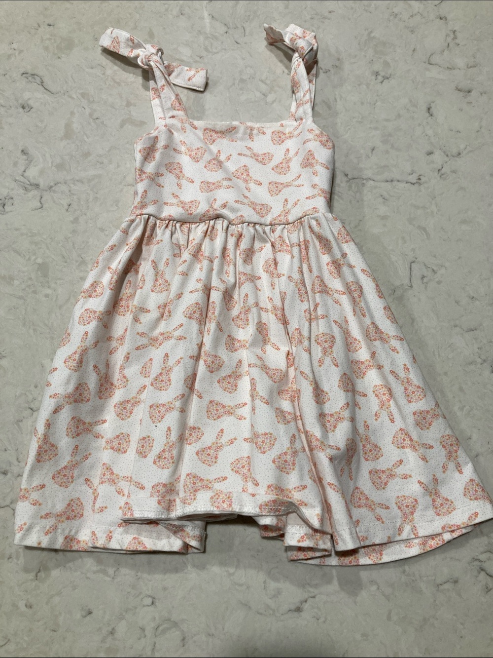 Girls' White Dress with Coral Bird Print and Tie Straps